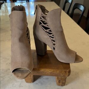 Jessica Simpson Taupe Peep-Toe Heeled Booties